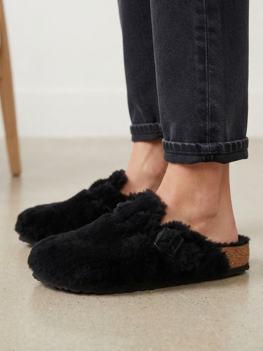 Birkenstock Boston Black Teddy Shearling Fur Upper Lined Clogs Mules EU 38 US 7